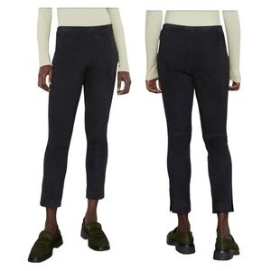 NEW Vince Stretch Suede Split Hem Crop Pant in Navy Blue Lamb Leather XS